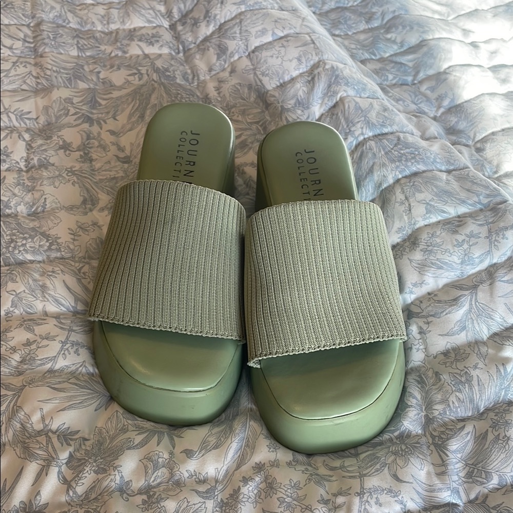 Green Platform Slide Sandals